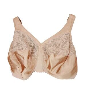 Glamorise Bra sz 42 I Wirefree Comfort Straps Beige Tan Full Women‎ Floral Lace